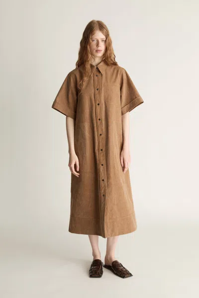 Lee Mathews Lenny Canvas Shirt Dress In Brown