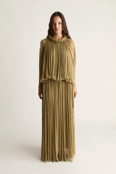 Lee Mathews Liana Drape Dress In Khaki