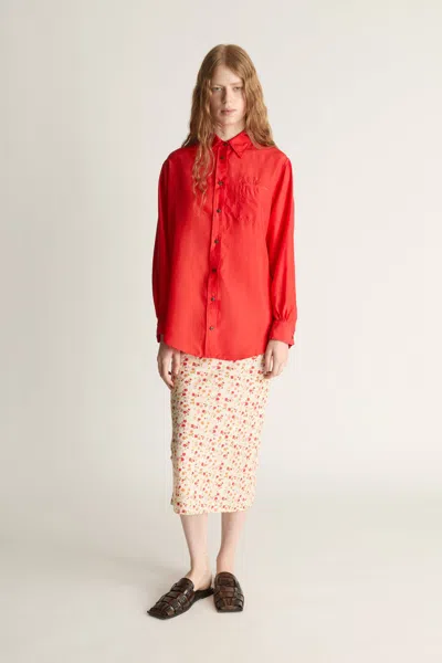 Lee Mathews Lily Silk Ls Shirt In Red