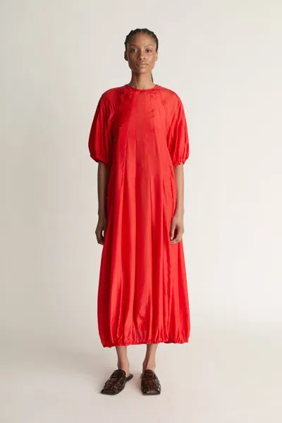 Lee Mathews Lily Silk Midi Dress In Red