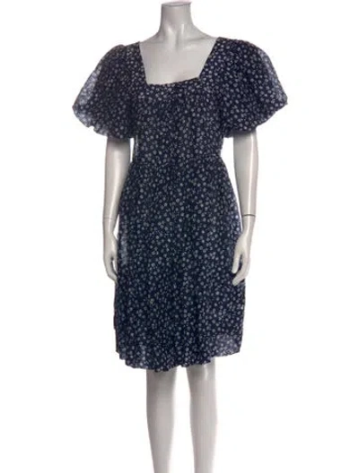 Pre-owned Lee Mathews Linen Knee-length Dress In Blue