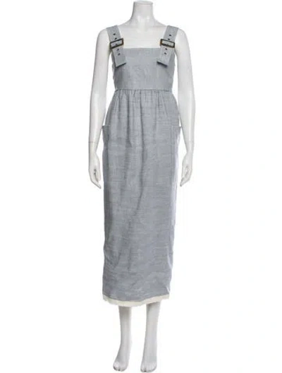 Pre-owned Lee Mathews Linen Long Dress In Blue