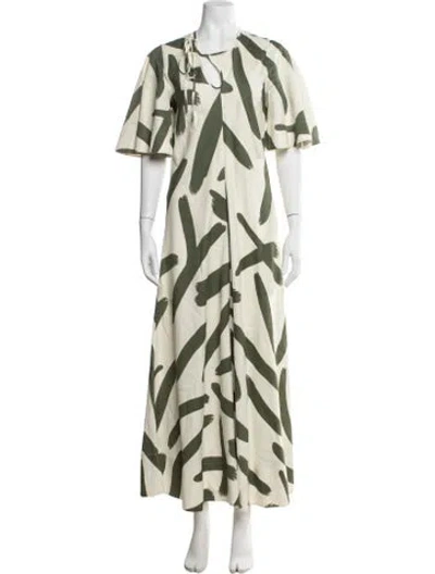 Pre-owned Lee Mathews Linen Long Dress In Green