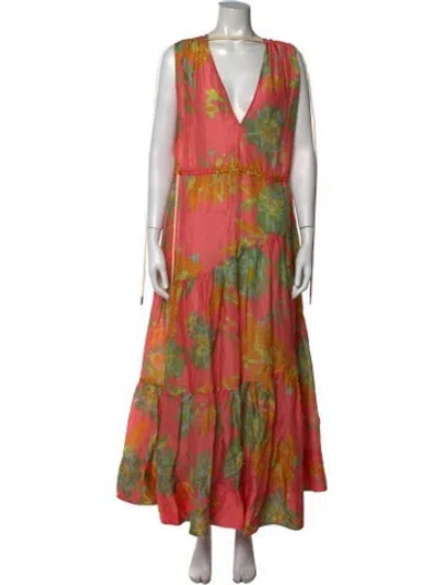 Pre-owned Lee Mathews Linen Long Dress In Multicolor
