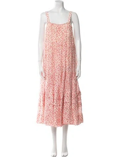 Pre-owned Lee Mathews Linen Long Dress In Pink
