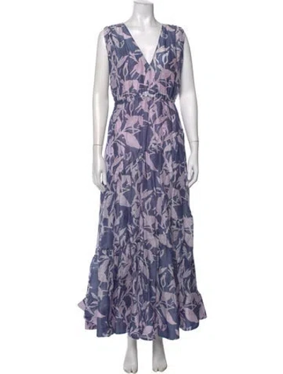 Pre-owned Lee Mathews Linen Long Dress In Purple