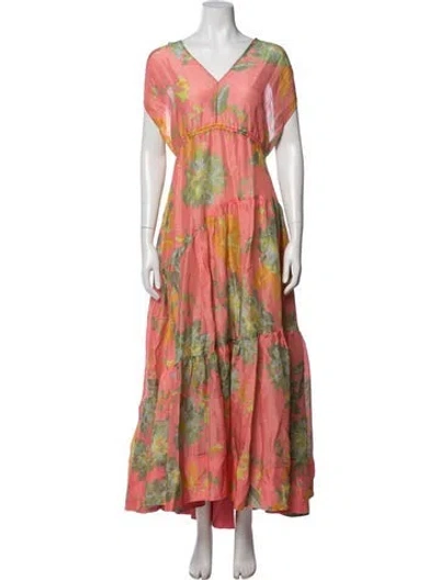 Pre-owned Lee Mathews Linen Long Dress W/ Tags In Multicolor