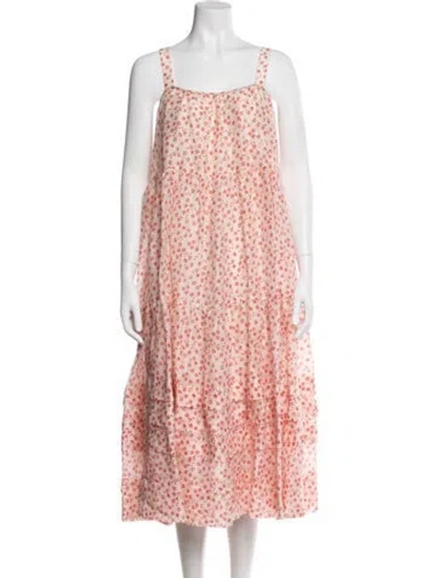 Pre-owned Lee Mathews Linen Long Dress W/ Tags In Red
