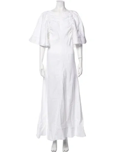 Pre-owned Lee Mathews Linen Long Dress In White