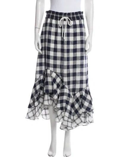 Pre-owned Lee Mathews Linen Long Skirt In Blue