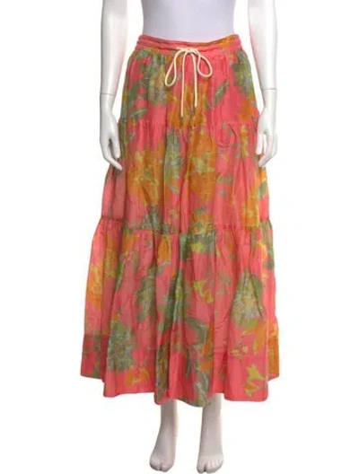 Pre-owned Lee Mathews Linen Long Skirt In Pink