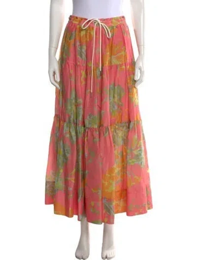 Pre-owned Lee Mathews Linen Long Skirt In Pink