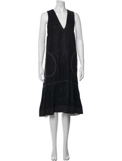 Pre-owned Lee Mathews Linen Midi Length Dress In Black