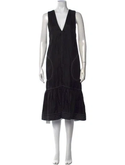 Pre-owned Lee Mathews Linen Midi Length Dress In Black