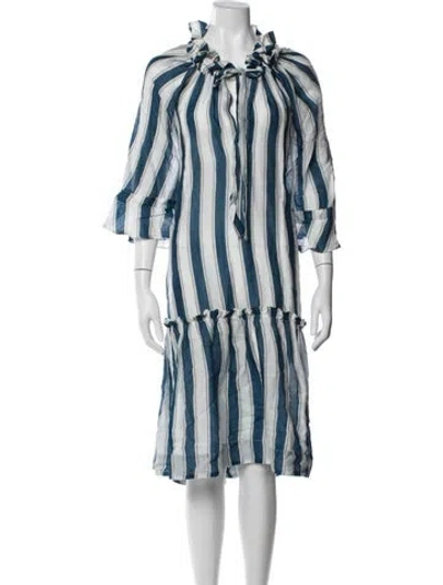 Pre-owned Lee Mathews Linen Midi Length Dress In Blue
