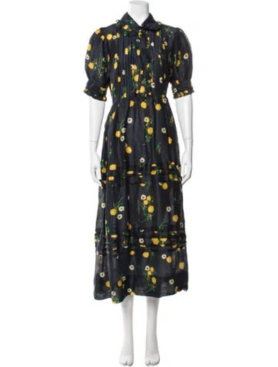 Pre-owned Lee Mathews Linen Midi Length Dress In Blue