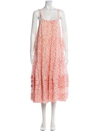 Pre-owned Lee Mathews Linen Midi Length Dress In Red