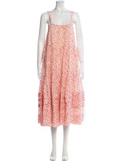 Pre-owned Lee Mathews Linen Midi Length Dress In Red