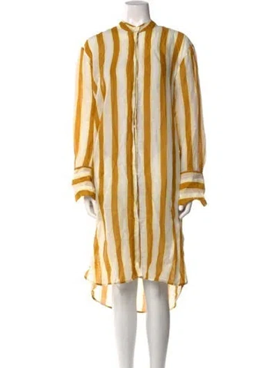 Pre-owned Lee Mathews Linen Midi Length Dress In White