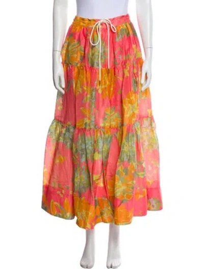 Pre-owned Lee Mathews Linen Midi Length Skirt In Pink