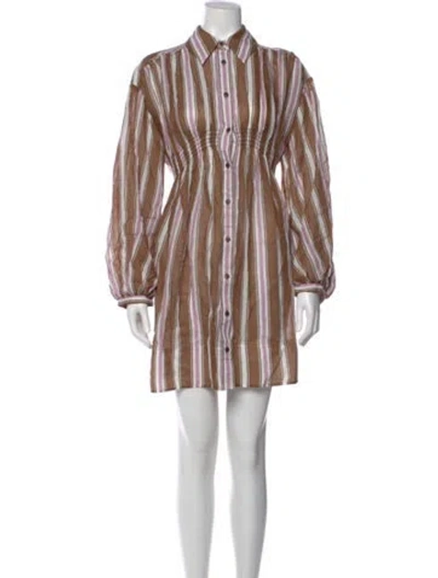 Pre-owned Lee Mathews Linen Mini Dress In Brown