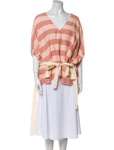 Pre-owned Lee Mathews Linen Plaid Print Blouse In Pink