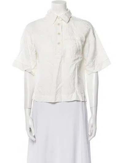 Pre-owned Lee Mathews Linen Short Sleeve Button-up Top In White