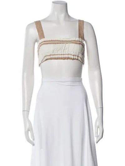 Pre-owned Lee Mathews Linen Striped Crop Top In White