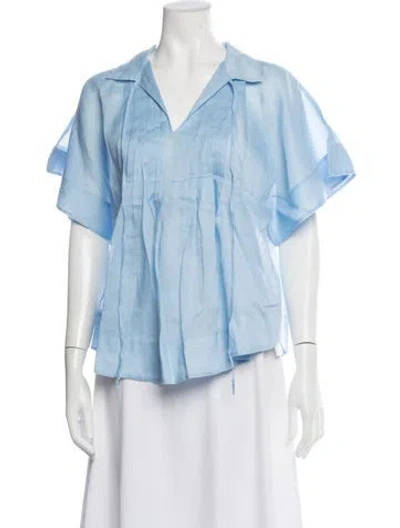 Pre-owned Lee Mathews Linen V-neck Blouse In Blue