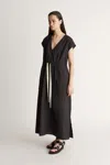 Lee Mathews Lm Poplin V Neck Dress In Black