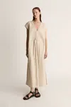 Lee Mathews Lm Poplin V Neck Dress In Dune