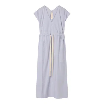 Lee Mathews Lm Poplin V Neck Dress In White