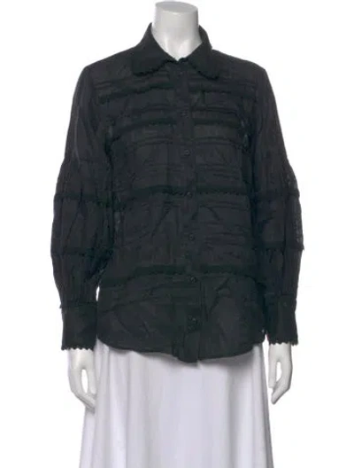 Pre-owned Lee Mathews Long Sleeve Button-up Top In Green