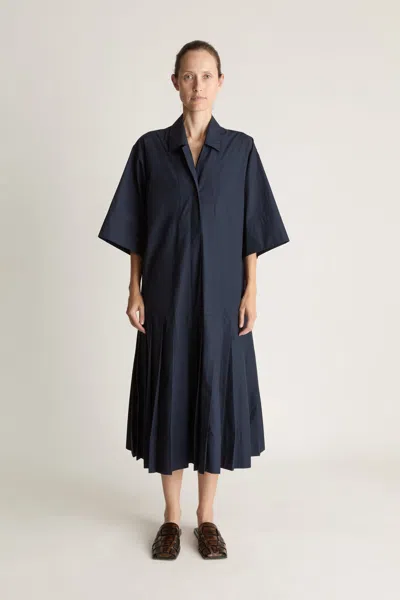 Lee Mathews Lottie Pleat Shirt Dress In Blue