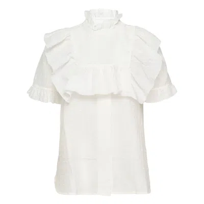 Lee Mathews Martha Ruffled Seersucker Blouse In White