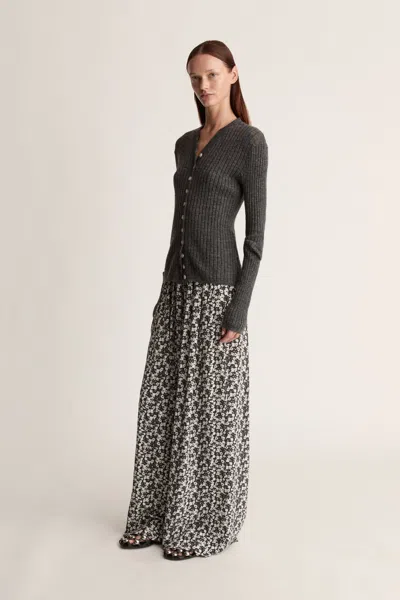 Lee Mathews Maya Ribbed V Neck Cardigan In Gray