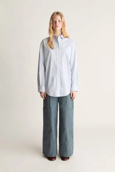 Lee Mathews Melrose Stripe Cotton Shirt In Sky