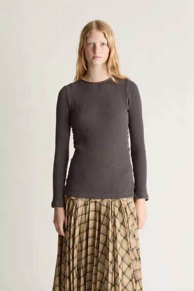 Lee Mathews Mickey Crewneck Ls Top In Charcoal
