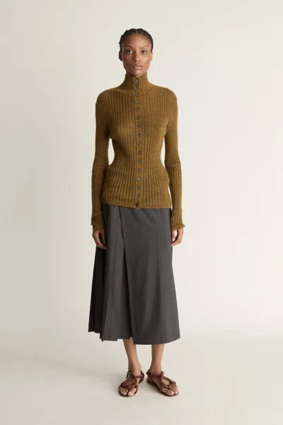 Lee Mathews Mila Turtleneck Cardigan In Brown