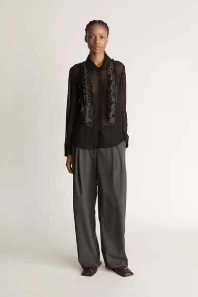 Lee Mathews Millie Ruffle Shirt In Black