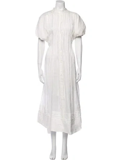Pre-owned Lee Mathews Mock Neck Long Dress In White