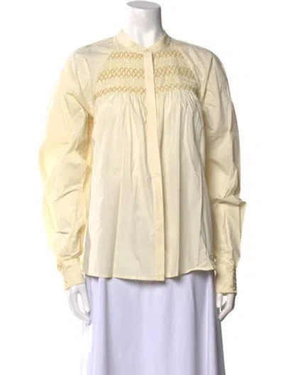 Pre-owned Lee Mathews Mock Neck Long Sleeve Button-up Top In Neutral