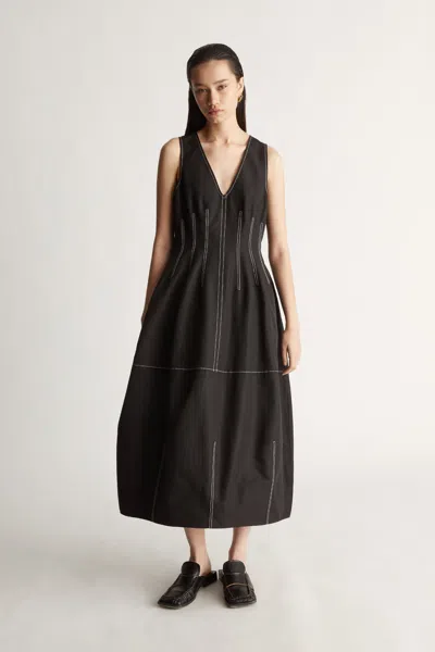 Lee Mathews Morgan V Neck Dress In Black