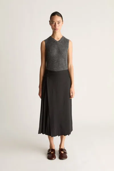 Lee Mathews Myles Wool Pleat Skirt In Black