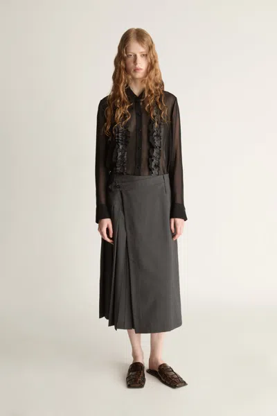 Lee Mathews Myles Wool Pleat Skirt In Gray