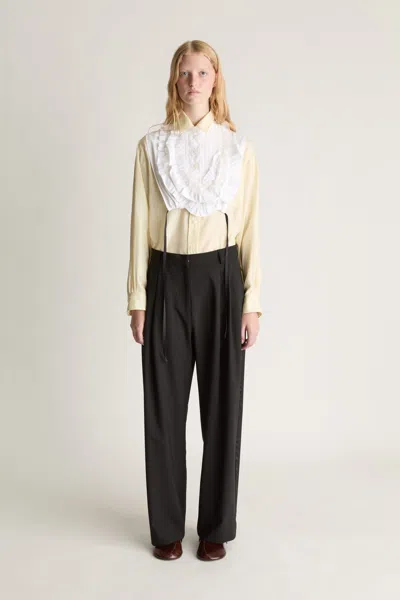 Lee Mathews Myles Wool Satin Stripe Pant In Black