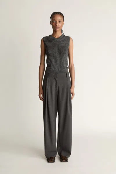 Lee Mathews Myles Wool Satin Stripe Pant In Gray