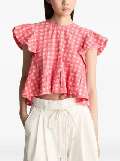 Lee Mathews Nina Ruffled Check Blouse In Pink