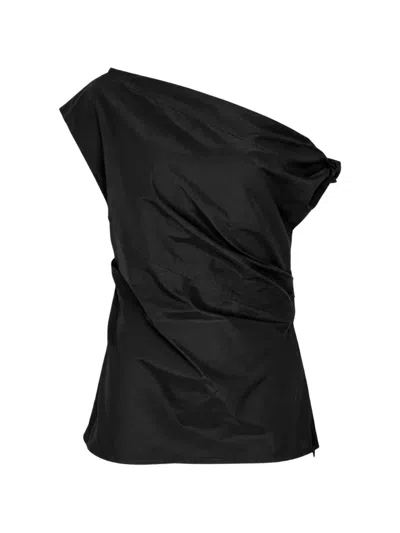 Lee Mathews One-shoulder Twisted Silk Top In Black