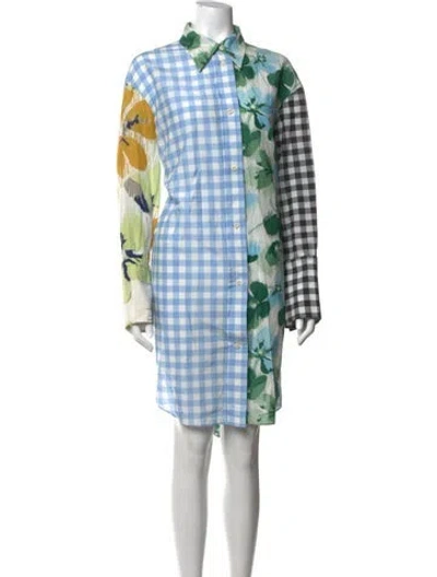 Pre-owned Lee Mathews Patterned Knee-length Dress In Blue